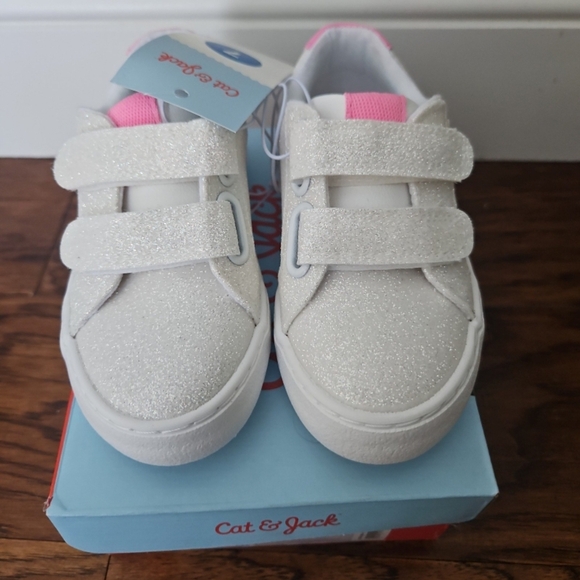 NEW Cat & Jack Size 7 Toddler Girl White Glitter Velcro Sora Sneakers shoes - Picture 4 of 7